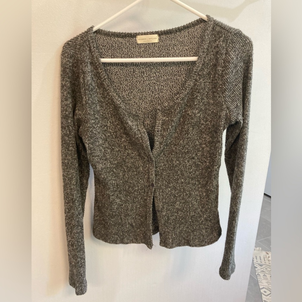 Frankee & Skylarr long sleeve button up cardigan shirt Heathered gray sz large